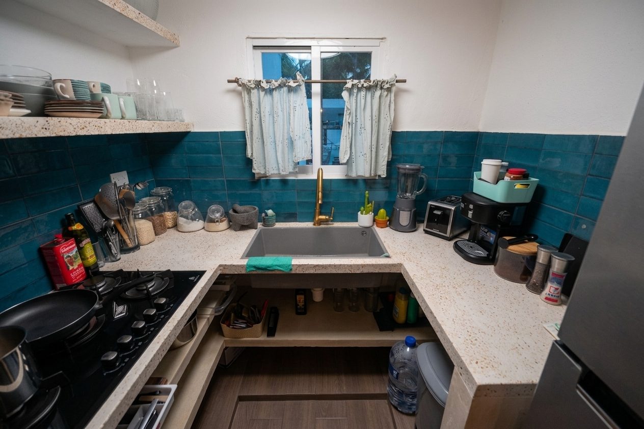 Apartment 1 separate kitchen with gas stove, oven and coffee maker